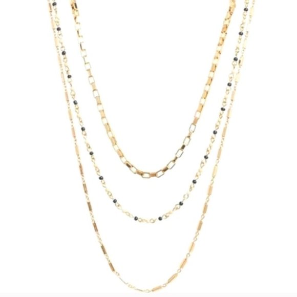 Rebecca Minkoff Multi Strand Necklace with Beading (Gold/Navy Multi) Necklace - Picture 3 of 6